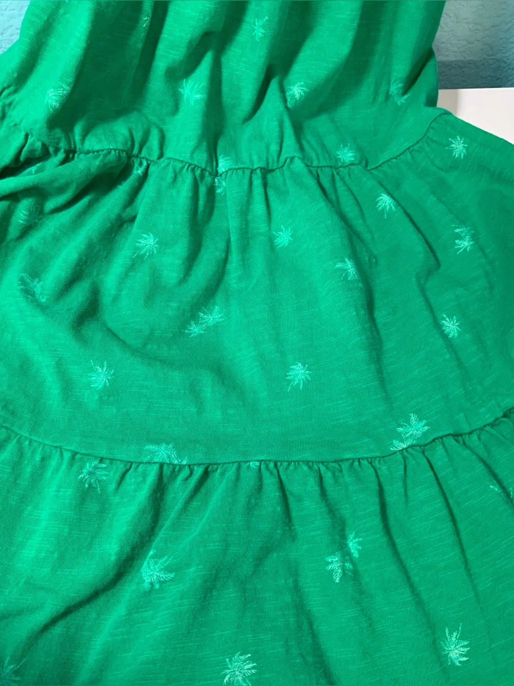 Girls Palm Trees Print Dress, Green, Size M, 100% Cotton